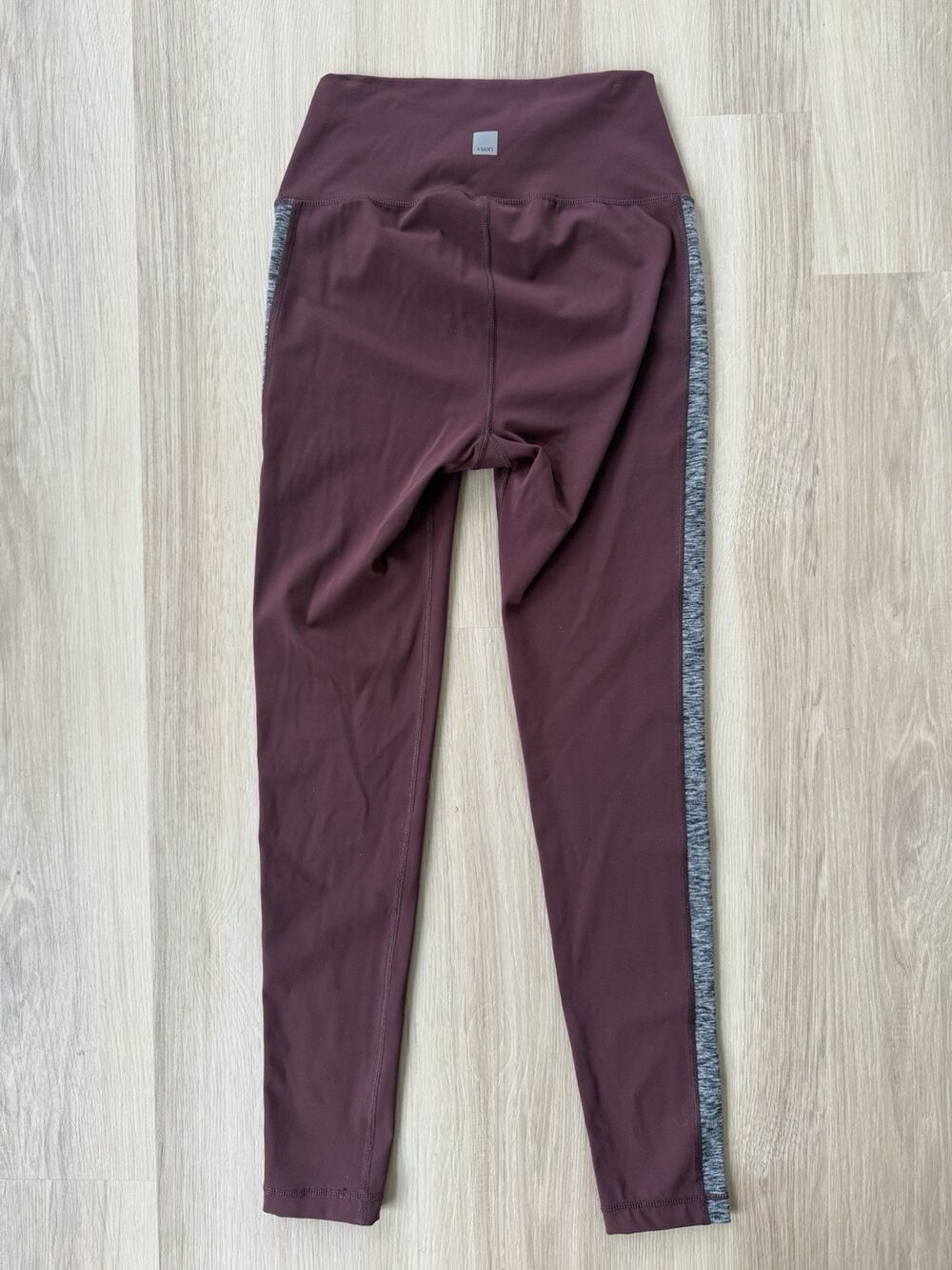 Vuori Women Racer Hi-Rise Leggings Side Stripes Maroon Heathered Gray Size XS